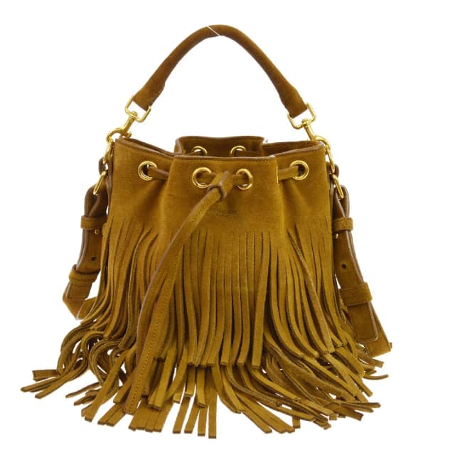 Saint Laurent Tan Suede Fringed Emmanuelle Bucket Bag in Brown Suede from Blue Spinach, photo 1 of 1