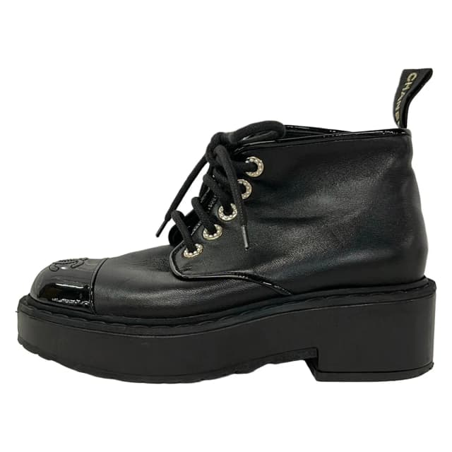 Chanel Short Boots C Black CC Logo Pearl Leather Lambskin 36 in Black Lambskin from The Reluxe, photo 1 of 1