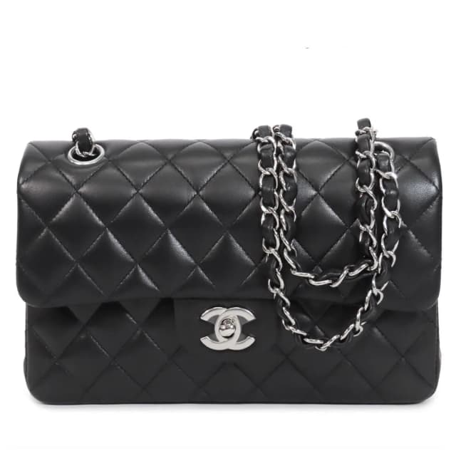Chanel Chain Black Silver Lambskin Quilted 23 Double Flap Shoulder Bag in Black Lambskin from The Reluxe, photo 1 of 1