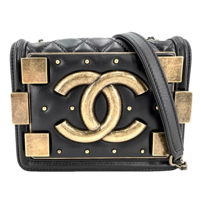 Chanel Shoulder Bag Quilted Boy Brick Chain CC Logo Crossbody Lambskin Black in Black Lambskin from The Reluxe, photo 1 of 1