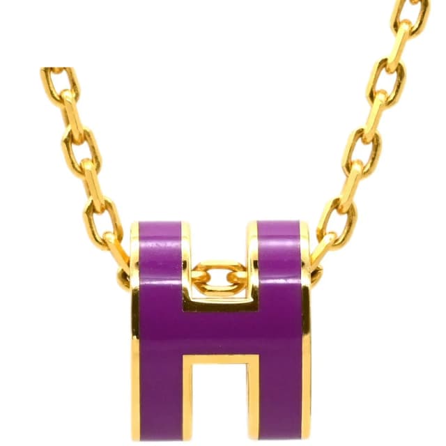 Hermès Necklace Pop H Mini Pendant Lacquer Anemone Gold Purple H Motif in Purple from The Reluxe, photo 1 of 1