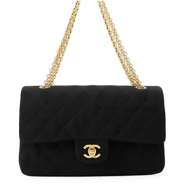 Chanel Chain Shoulder Bag Quilted 25 CC Logo Cotton Jersey Double Black in Black from The Reluxe, photo 1 of 1