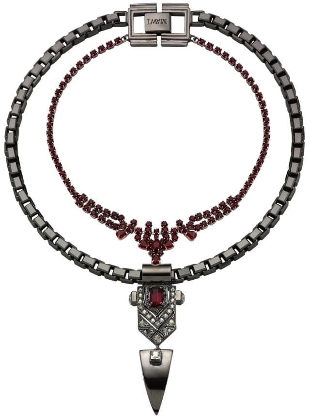 MAWI Layered Deco Fangs Necklace, Hematite, image 1 of 1 from Cultstatus