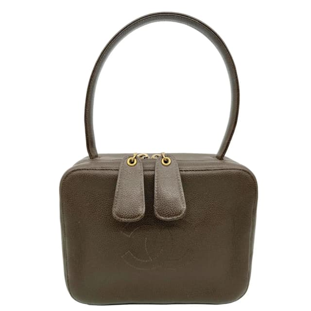 Chanel Vintage Vanity Case Leather Top Handle Bag Dark Olive in Green Leather from Dallas Designer Handbags, photo 1 of 1