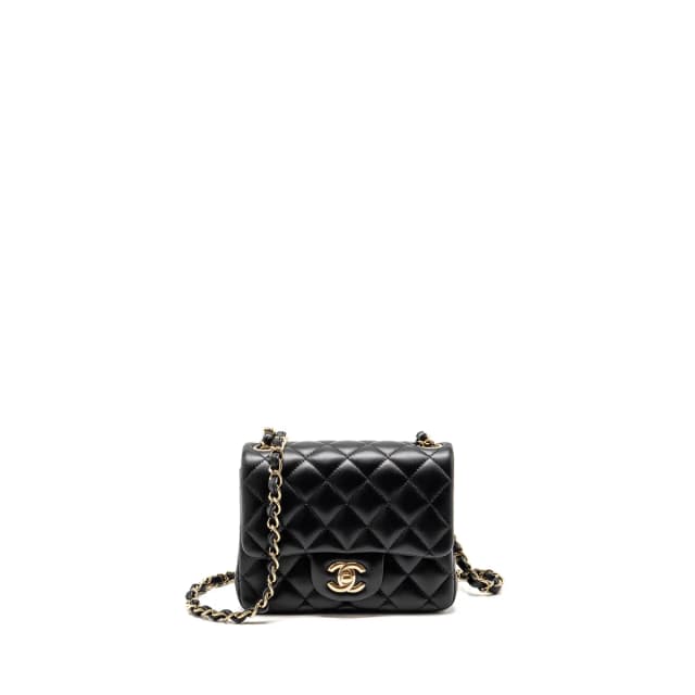 Chanel Mini Square Flap Bag Lambskin Black LGHW (Microchip) in Black Lambskin from EMIER, photo 1 of 1