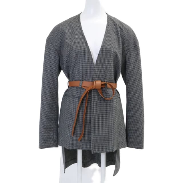 Loewe Gray Wool Houndstooth Pattern Belt Collarless Jacket 32 in Grey Wool from The Reluxe, photo 1 of 1