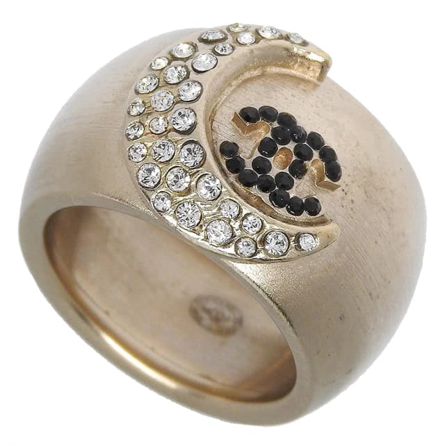 Chanel 2008年製ラインストーンムーンモチーフCCマークリング #53 ゴールド from VINTAGE QOO TOKYO, photo 1 of 1