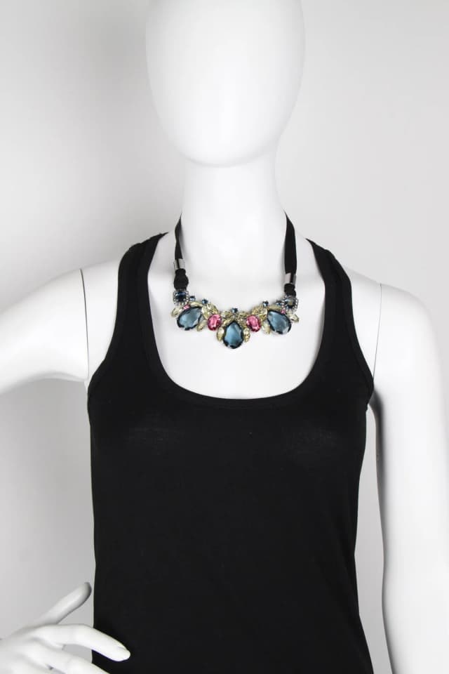 MAWI Dynasty Teardrop Crystal Ribbon Necklace, Blue, image 1 of 1 from Cultstatus