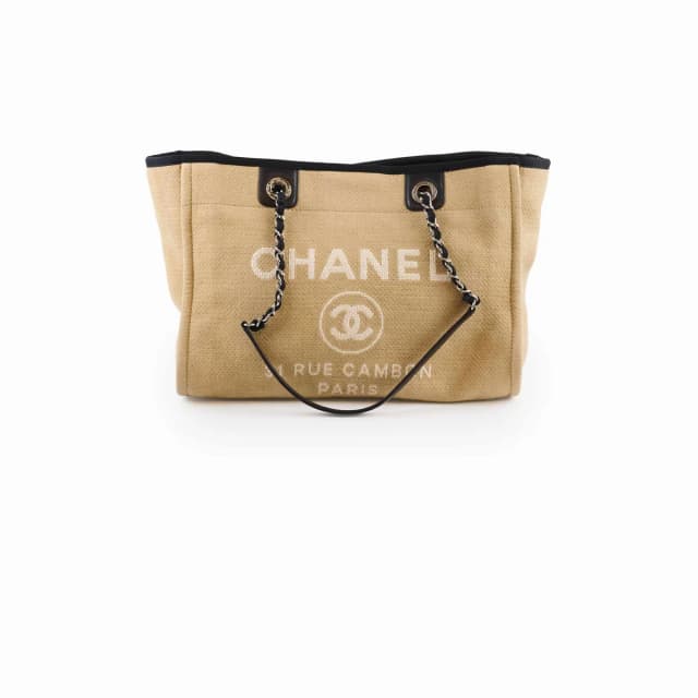 Chanel Deauville Tote PM Sand/Black in Black Canvas from The Purse Affair, photo 1 of 1