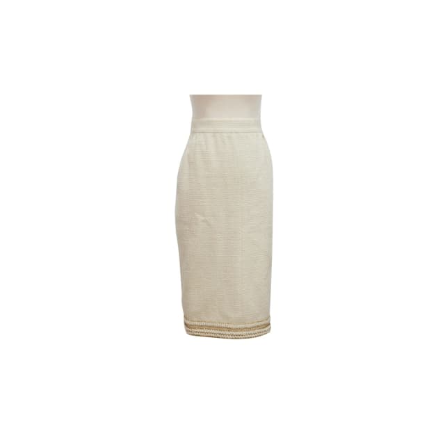 Chanel Pencil Skirt Ivory Size Euro 36 in White Silk from The Purse Affair, photo 1 of 1