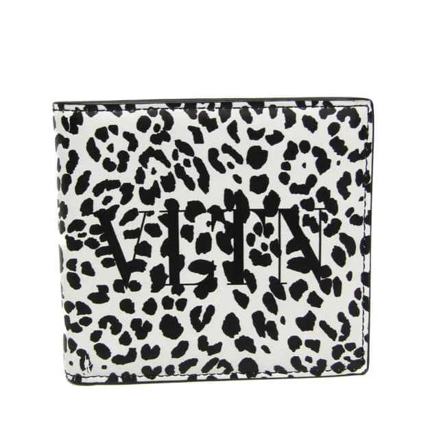 Valentino Garavani VLTN Logo Leopard Compact Wallet WY0P0654MHK Men,Women Leather Bill Wallet (bi-fold) Black,White in Black/White Leather from Elady, photo 1 of 1