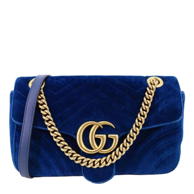 Gucci GG Marmont Small Matelasse Velvet Shoulder Bag Blue 443497 in Blue Velvet from Dallas Designer Handbags, photo 1 of 1