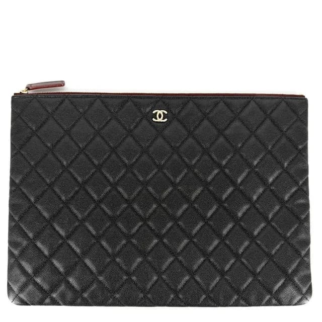 Chanel Clutch Quilted Second CC Logo Caviar Leather Black Gold in Black Caviar leather from The Reluxe, photo 1 of 1