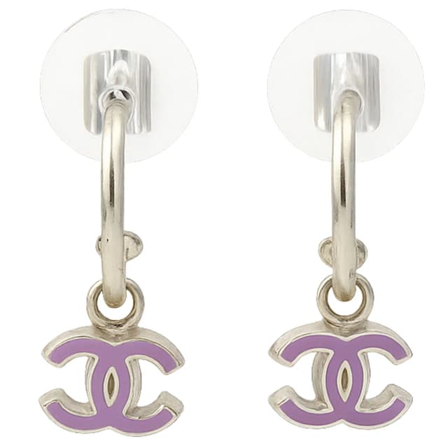 Chanel 2004 manufacture Hoop CC Marks Swing Earrings Silver/Purple from VINTAGE QOO TOKYO, photo 1 of 1