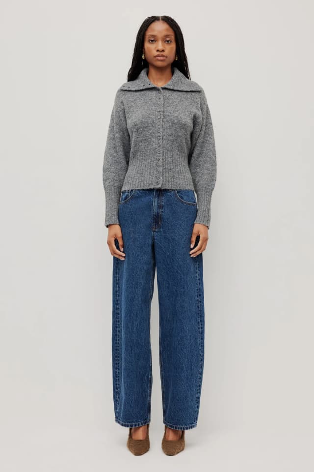Aje Studio Leni Collared Cardigan in CHARCOAL, image 1 of 1 from Aje