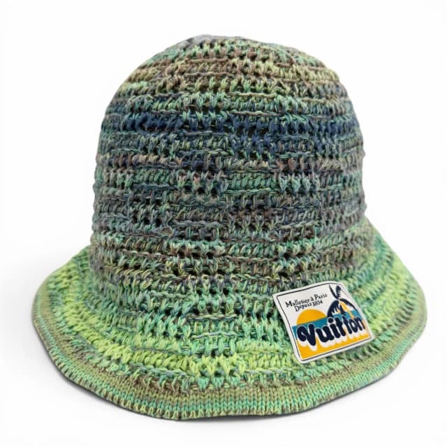 Louis Vuitton Crochet Hat Damier Palm Tree Gradient Signature Patch Hat Green in Green Nylon from The Reluxe, photo 1 of 1