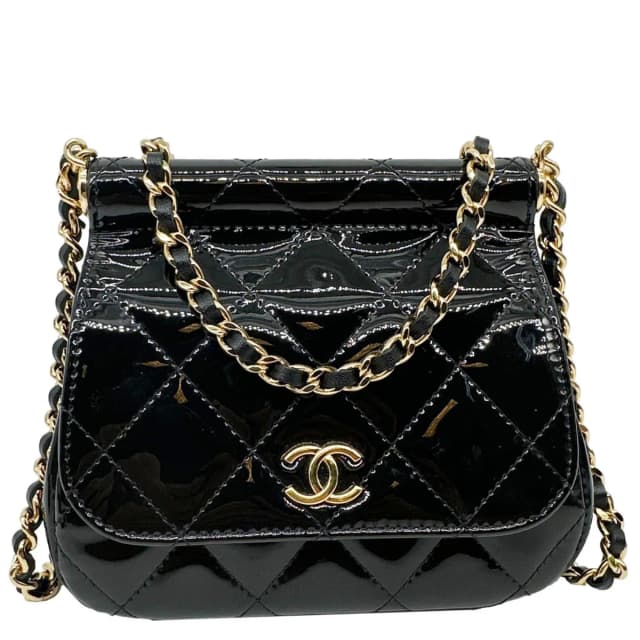 Chanel Frame Clutch Flap With Chain Quilted Patent Leather Crossbody Bag Black in Black Patent leather from Dallas Designer Handbags, photo 1 of 1