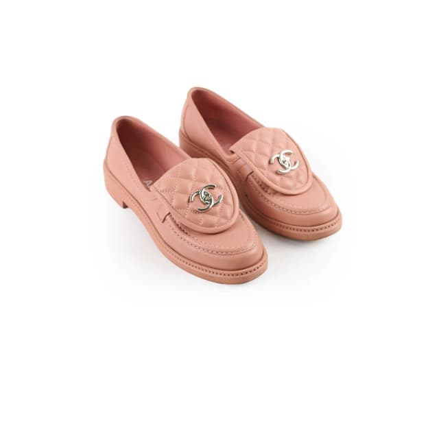 Chanel 21B Turnlock CC Quilted Tab Loafers Pink Lambskin in Pink Lambskin from The Purse Affair, photo 1 of 1
