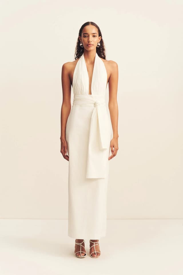 Shona Joy CAMPBELL HALTER PLUNGED MAXI DRESS - IVORY, image 1 of 1 from Shona Joy