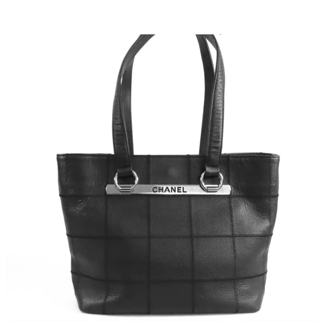 Chanel Choco Bar Tote Black Silver Caviar Leather Logo Plate Shoulder Bag in Black Caviar leather from The Reluxe, photo 1 of 1
