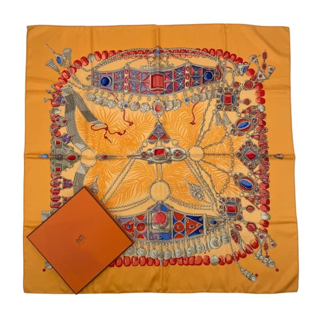 Hermès Silk Scarf Terres Precieuses Precious Places Orange in Orange Silk from The Reluxe, photo 1 of 1