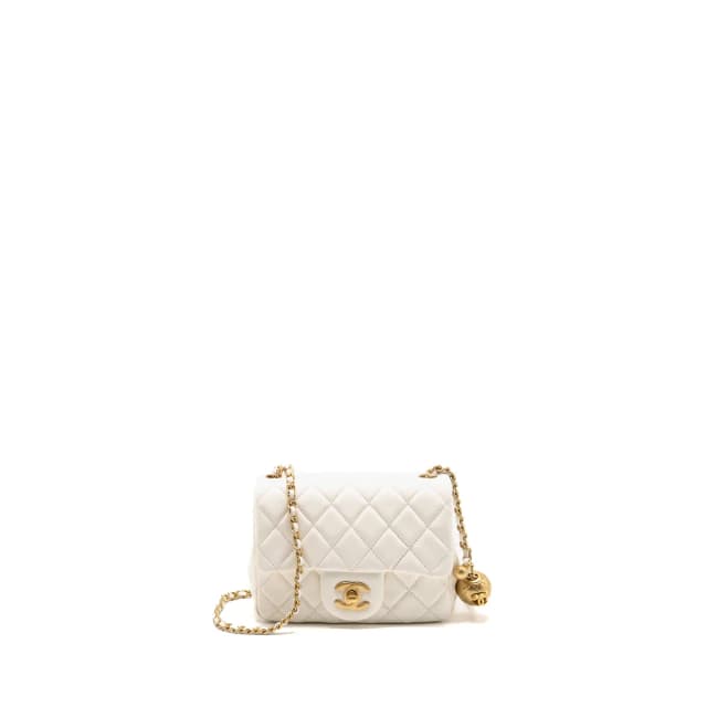 Chanel Pearl Crush Mini Square Flap Bag Lambskin White GHW (Microchip) in White Lambskin from EMIER, photo 1 of 1