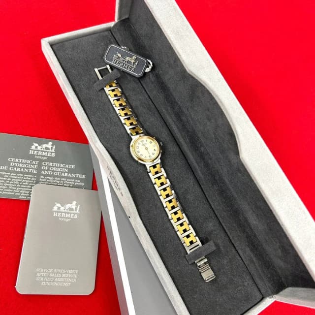 Hermès Vintage Clipper Stainless Quartz Watch Wrist Silver Gold in Gold from The Reluxe, photo 1 of 1