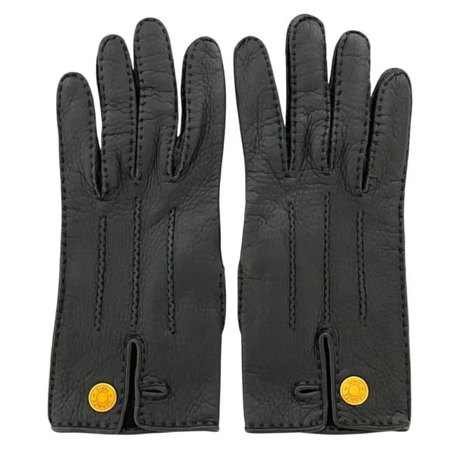 Hermès Sellier Buttons Deerskin Leather Gloves Black in Black Leather from The Reluxe, photo 1 of 1