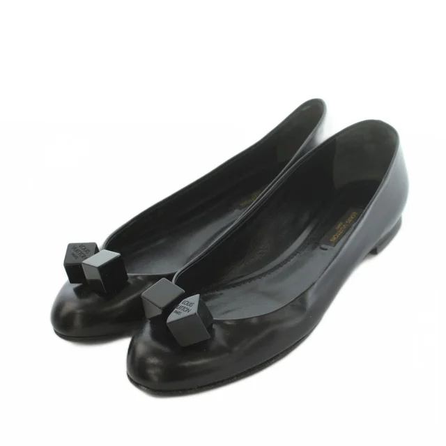 Louis Vuitton Pumps Low Heels Round Toe Leather Cube Motif Black 36 in Black Leather from The Reluxe, photo 1 of 1
