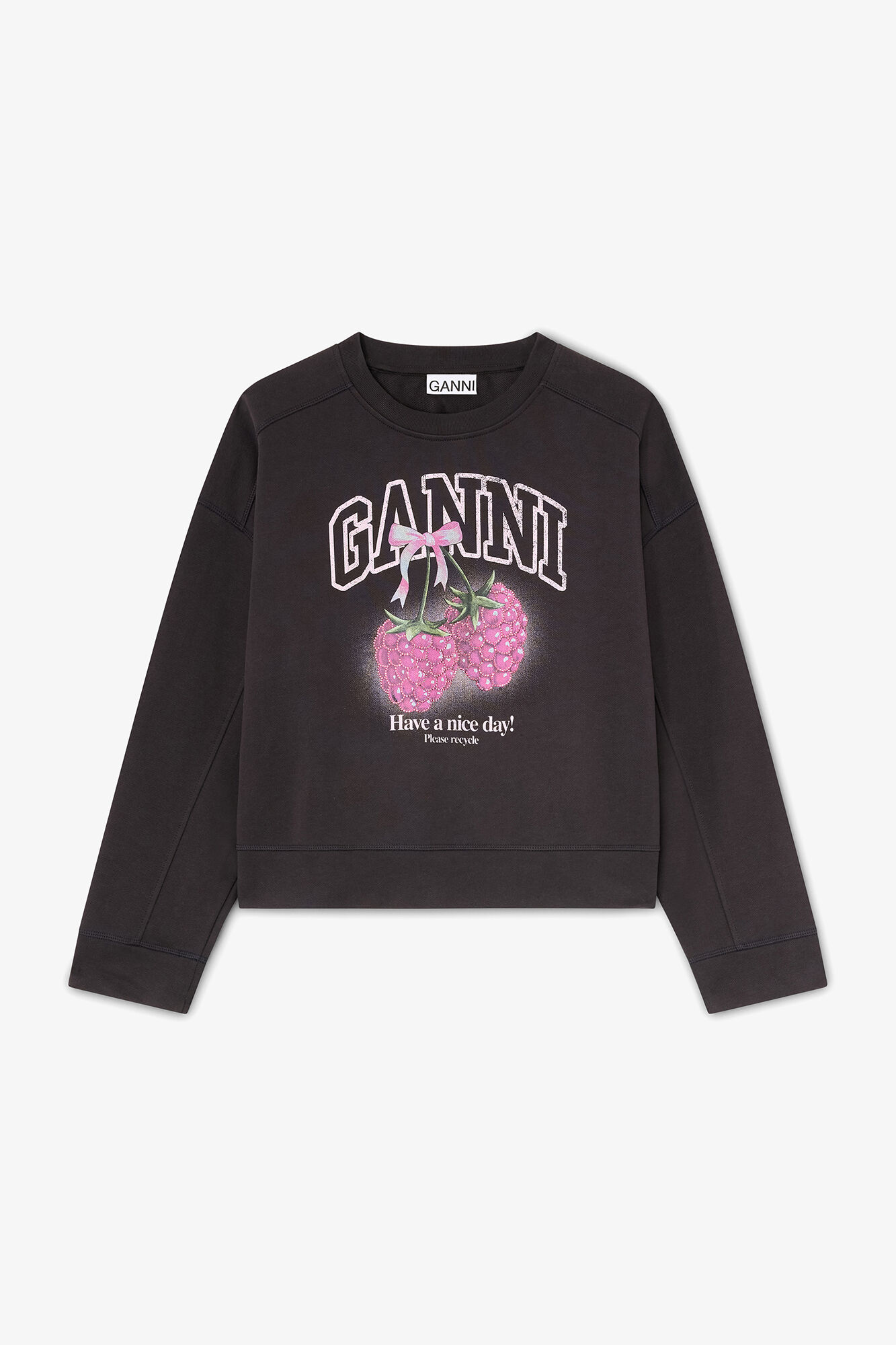 GANNI Crewneck with Raspberries in Phantom 100% Organic Cotton, image 1 of 1 from GANNI (Canada)