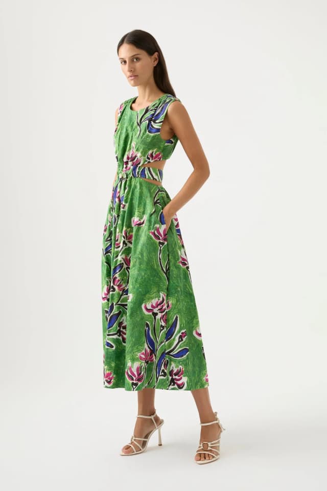 AJE Zorina Tie Midi Dress in NATIVE GUMNUT FLORAL, image 1 of 1 from Aje