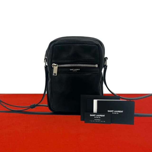 Saint Laurent Sid Logo Leather Shoulder Bag Pochette Crossbody Black in Black Leather from The Reluxe, photo 1 of 1