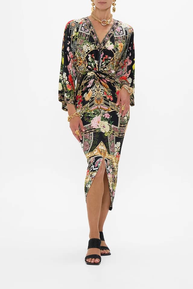 Camilla eBoutique LONG SPLIT FRONT TWIST DRESS ADORNED IN ALEXANDRIA, image 1 of 1 from CAMILLA