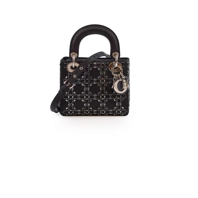 Mini Lady Dior Satin Crystal Black in Black Satin from The Purse Affair, photo 1 of 1