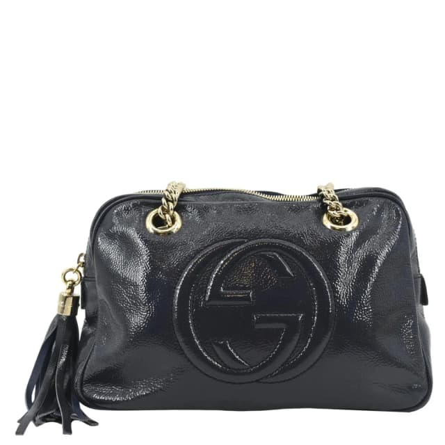 Gucci Soho Leather Chain Shoulder Bag Navy Blue 308983 in Navy Leather from Dallas Designer Handbags, photo 1 of 1