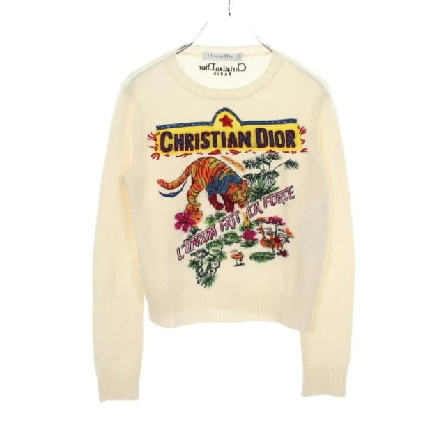 Dior Knit Indian Tiger White Cashmere Sweater in White Cashmere from The Reluxe, photo 1 of 1