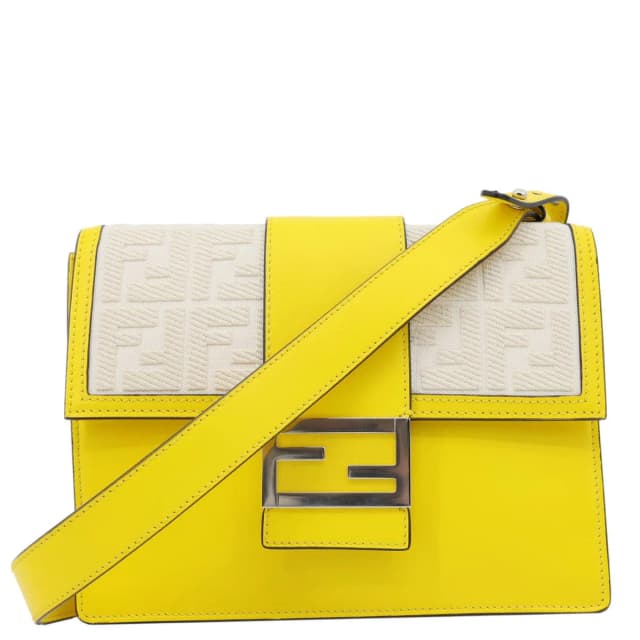 Fendi Flat Baguette Medium Leather Shoulder Bag Yellow in Yellow Leather from Dallas Designer Handbags, photo 1 of 1