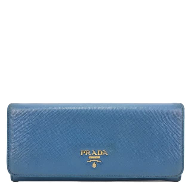 Prada Continental Flap Saffiano Leather Wallet Blue in Blue Saffiano leather from Dallas Designer Handbags, photo 1 of 1