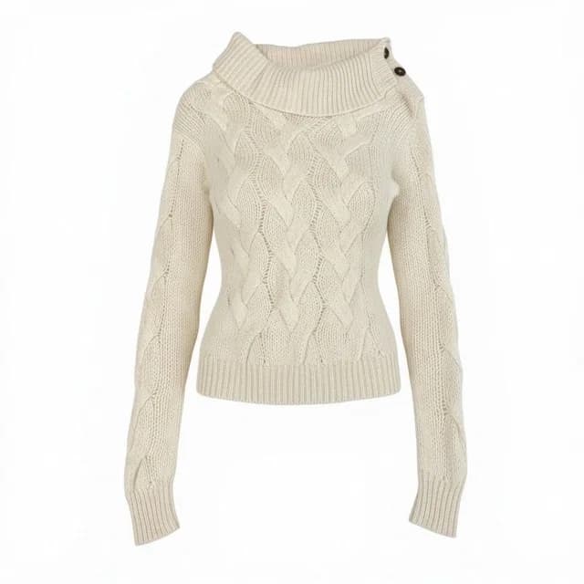 Celine 100 Knit Sweater Low Gauge Shoulder Button Cream in White Cashmere from The Reluxe, photo 1 of 1