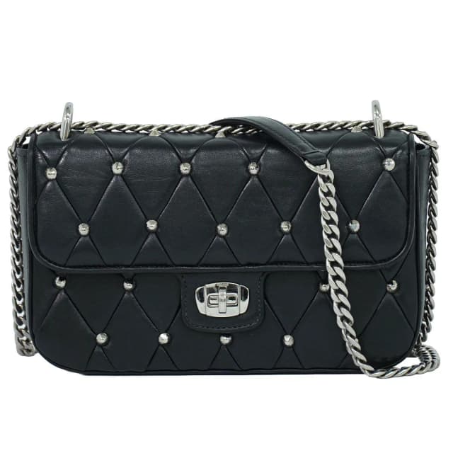 Miu Miu Studs Chain Shoulder Bag Pochette Nappa Volkie Leather Black in Black Nappa leather from The Reluxe, photo 1 of 1