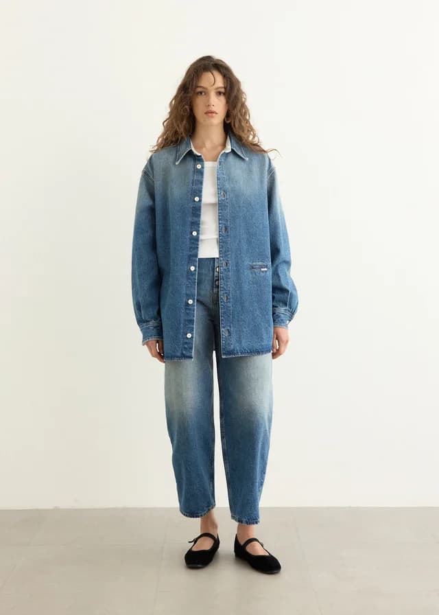 MM6 Blue Faded Denim Shirt in Light Blue, image 1 of 1 from Incu