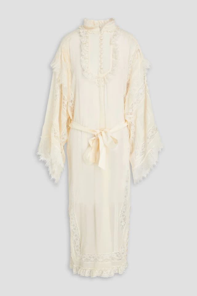 Zimmermann Ruffled Lace-Trimmed Georgette Midi Dress in Cream, image 1 of 1 from THE OUTNET
