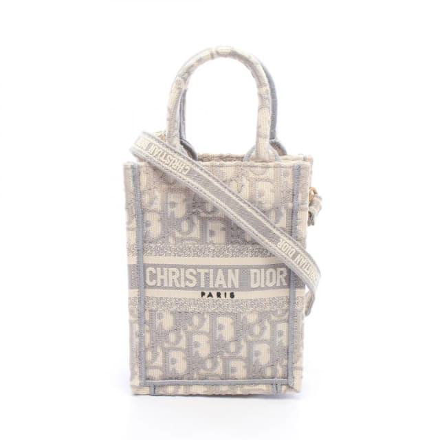 Dior Handbag Book Tote Vertical Mini Phone 2-Way Gray Ivory Canvas Oblique in White Canvas from The Reluxe, photo 1 of 1