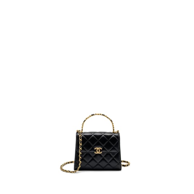 Chanel 22B Enamel Top handle Mini Flap Bag Lambskin Black GHW (Microchip) in Black Lambskin from EMIER, photo 1 of 1