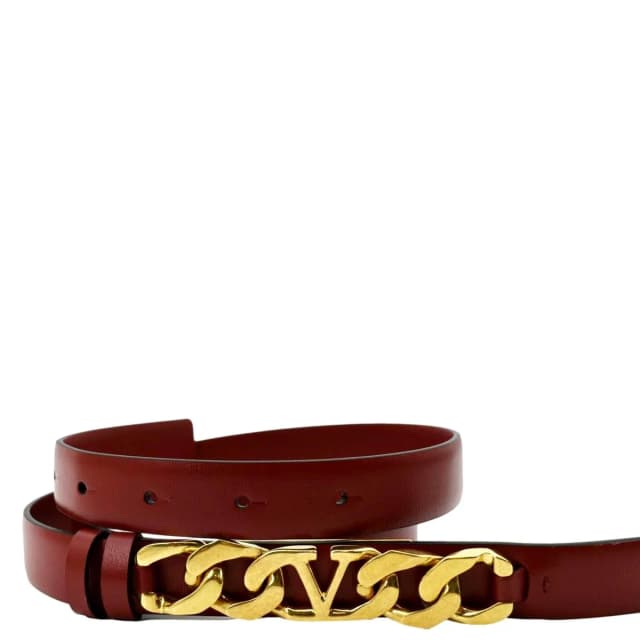 Valentino Garavani V Logo Chain Leather Belt Red in Red Leather from Dallas Designer Handbags, photo 1 of 1