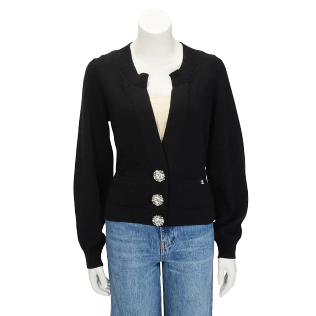 Chanel Crystal Button Cardigan FR 40 in Black Cashmere from Blue Spinach, photo 1 of 1