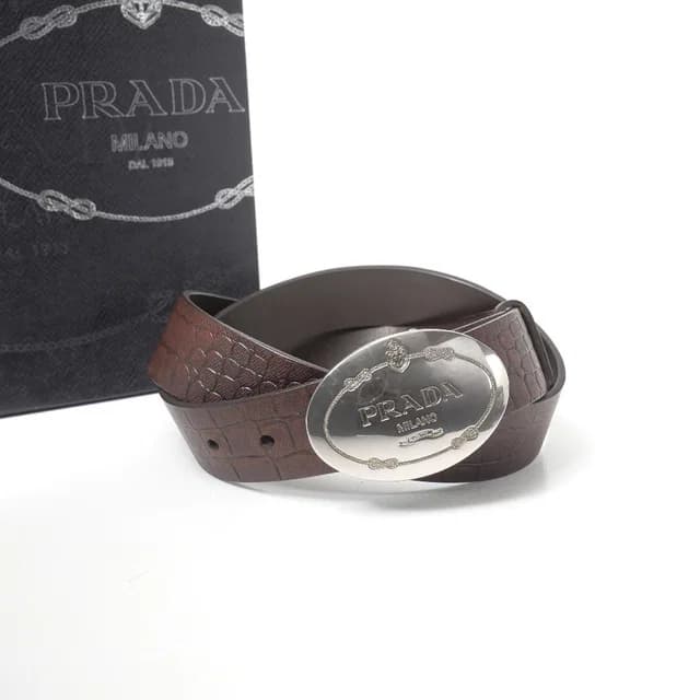 Prada Belt 90/36 Croco Embossed Leather Logo Buckle in Leather from The Reluxe, photo 1 of 1