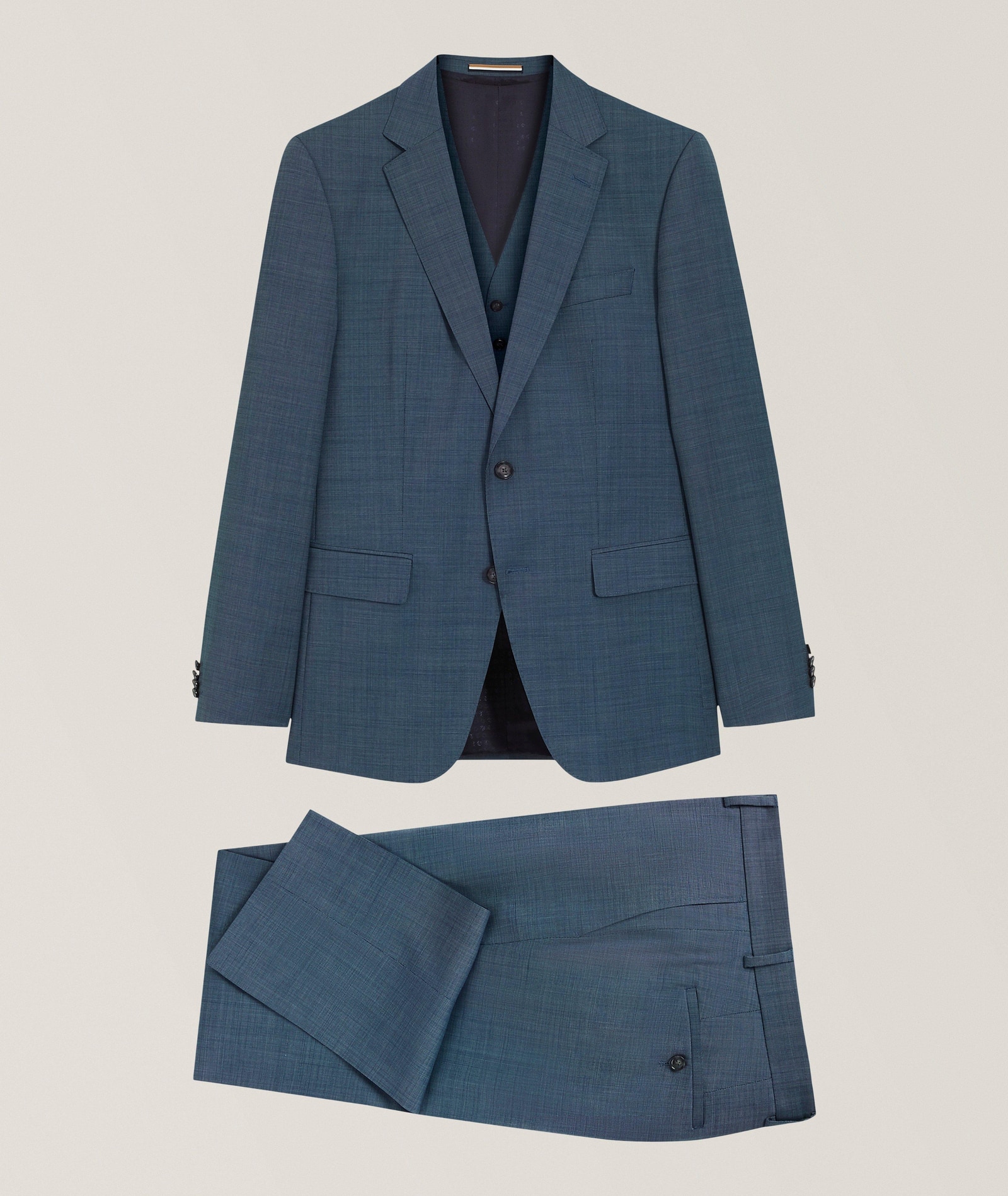 BOSS Three-Piece Stretch-Wool Suit in Blue 99% virgin wool, 1% elastane, image 1 of 1 from Harry Rosen