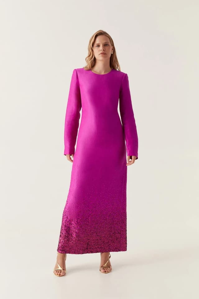 AJE Reflection Sequin Maxi Dress in DEEP MAGENTA, image 1 of 1 from Aje