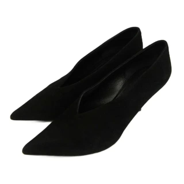 Celine Pumps Suede Pointed Toe High Heels Cut Black in Black Suede from The Reluxe, photo 1 of 1